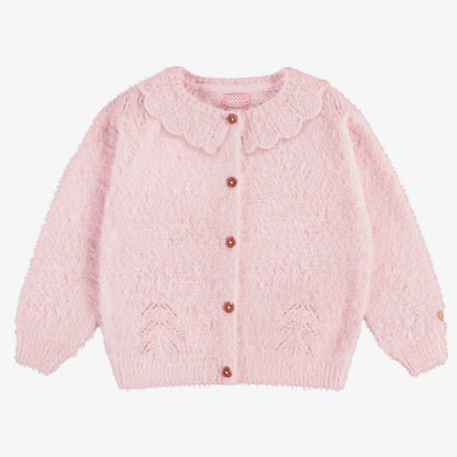 Knitted Cardigan with Ruffled Collar, Light Pink