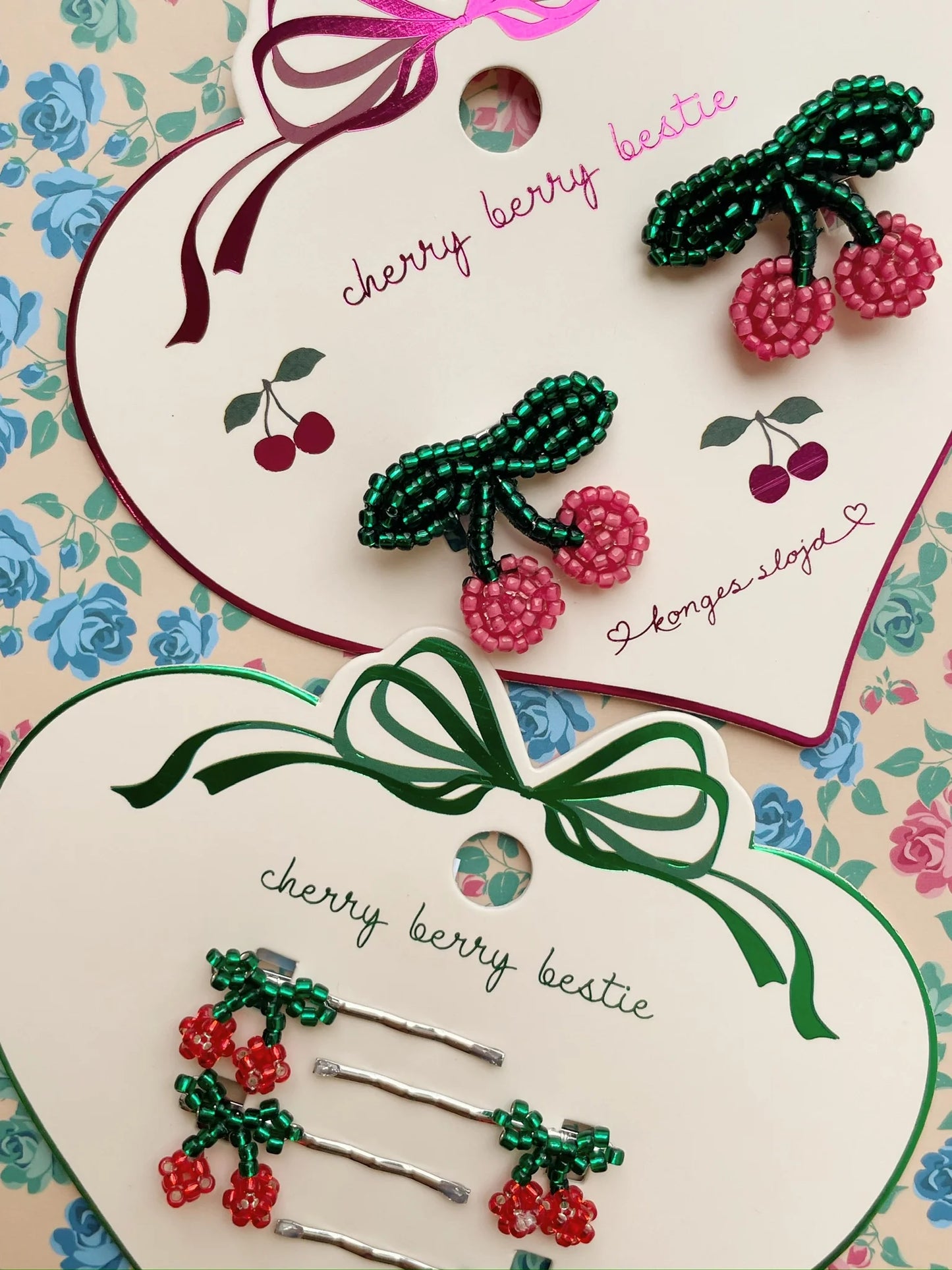 2 Pack Pearly Hair Clips, Cherry