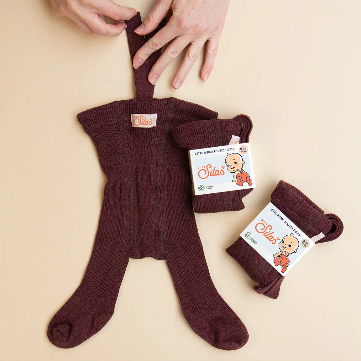 Silly Silas Ribbed Footed Tights, Fig Blend