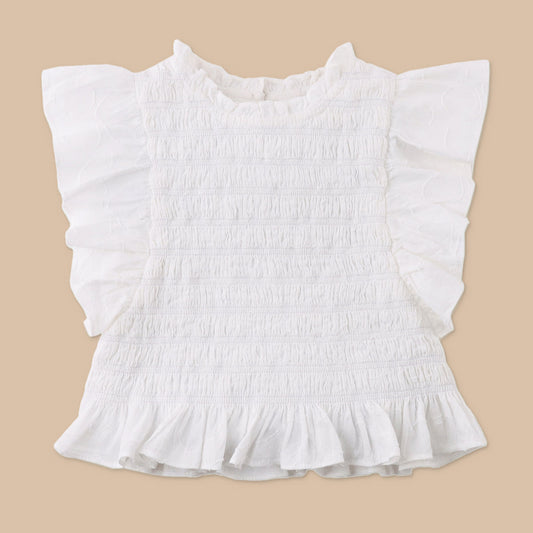 Girls Jacquie Top with Peplum Ruffles, Off White