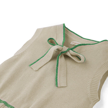 Clara Sleeveless Top Beige with Neck Ties & Pleated, Off White