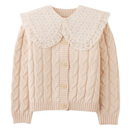 Girls Hilary Cardigan with Detachable Collar, Beige