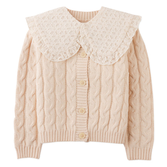 Girls Hilary Cardigan with Detachable Collar, Beige