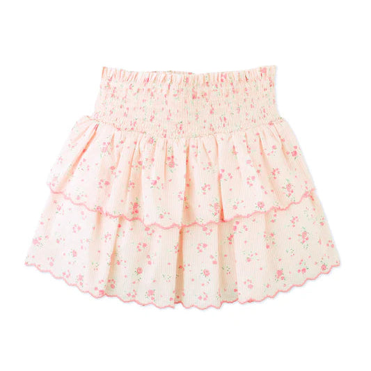 Bea Skirt with Smocked Bodice & Embroidered Scallop, Multicolor
