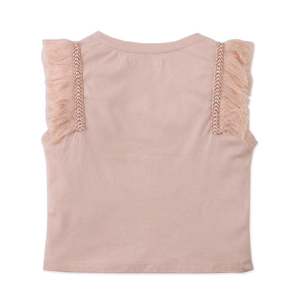 Girls Alice Jersey with Spot Print and Fringes, Peach