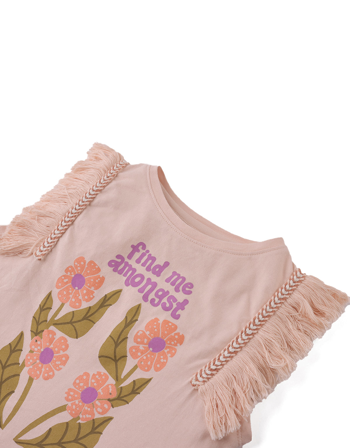 Girls Alice Jersey with Spot Print and Fringes, Peach