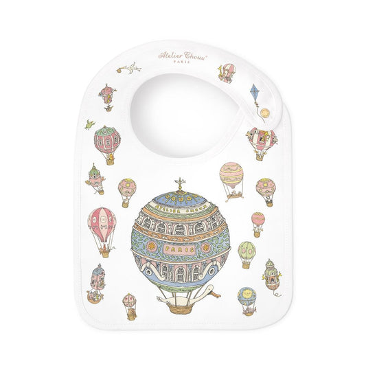 Atelier Choux Paris Organic Cotton Satin Bib, Hot Air Balloons