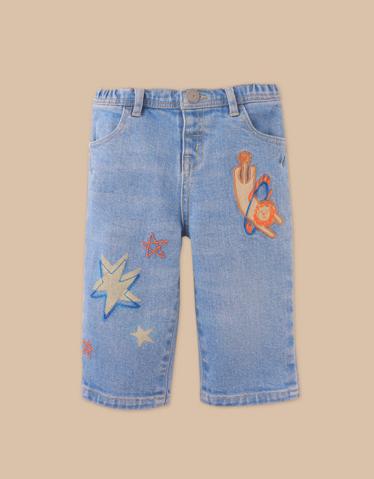 Boys Archie Straight Fit Pants with Lion Print, Blue