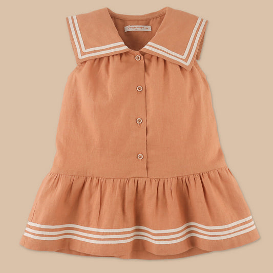 Girls Cassia Dress with Sailor Collar, Brown