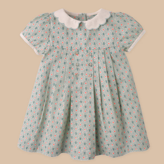 Girls Norah Dress with Embroidered Collar, Green