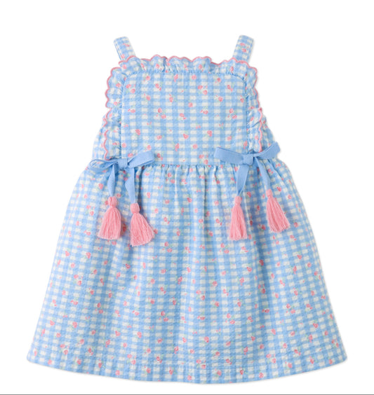 Baby Powder Dress with Embroidered Ruffles & Bow, Multicolor