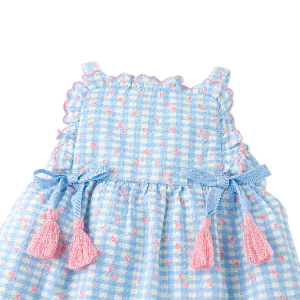 Baby Powder Dress with Embroidered Ruffles & Bow, Multicolor