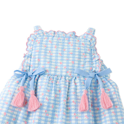Baby Powder Dress with Embroidered Ruffles & Bow, Multicolor
