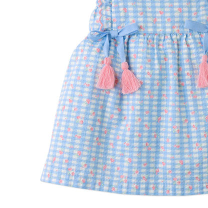 Baby Powder Dress with Embroidered Ruffles & Bow, Multicolor