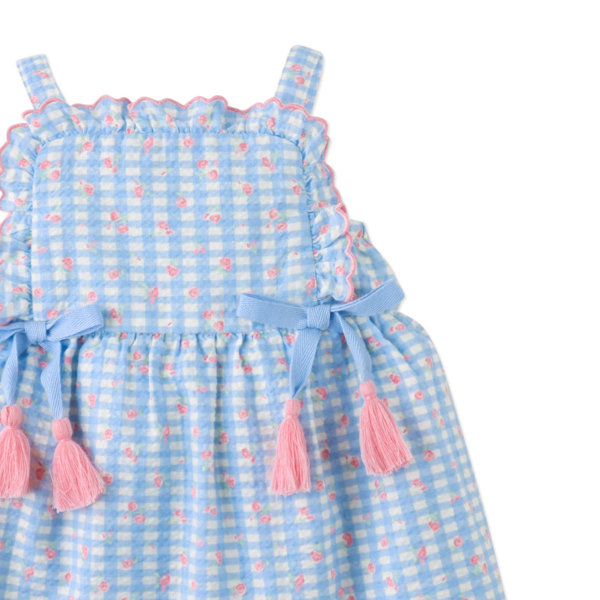 Baby Powder Dress with Embroidered Ruffles & Bow, Multicolor