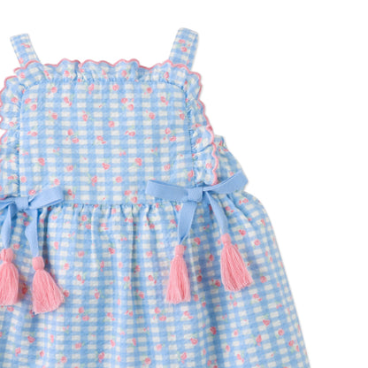 Baby Powder Dress with Embroidered Ruffles & Bow, Multicolor