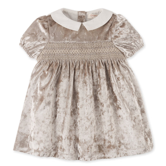 Baby Girl Selina Short Sleeves Smocked Dress, Metallic
