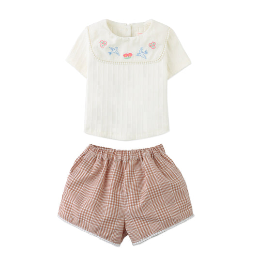 Baby Jurin Embroidered Top & Checkered Shorts Set, Multicolor