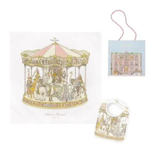 Atelier Choux Paris Organic Cotton Carrés & Bib Gift Set, Carousel Pink