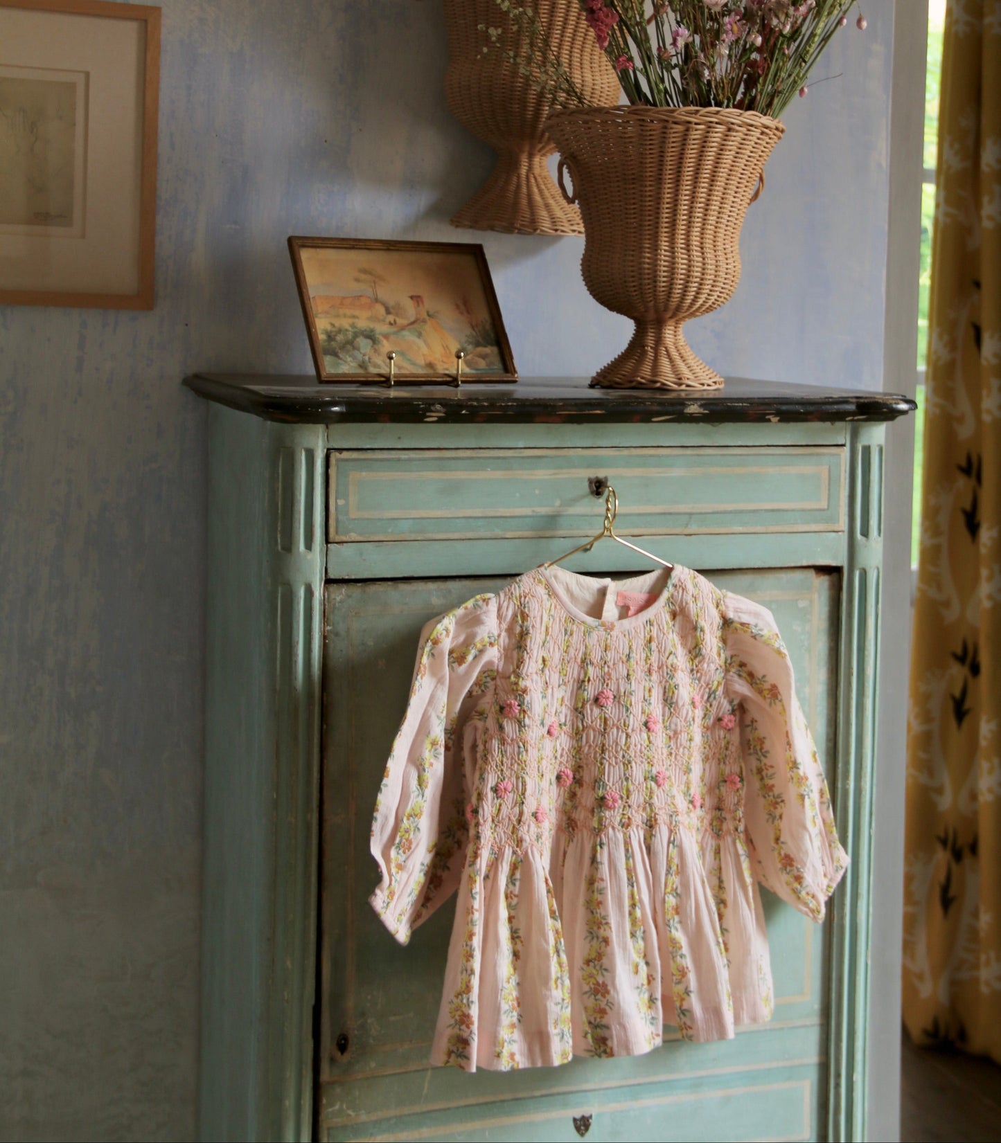 Blouse Smocks Long Sleeves, Farandole Flowers Print Crepe
