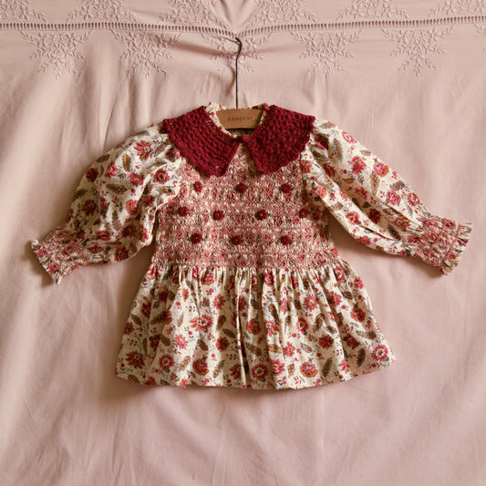 Handsmock Blouse with Crochet Collar, Aline Print