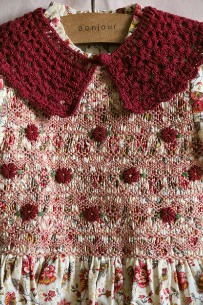 Handsmock Blouse with Crochet Collar, Aline Print