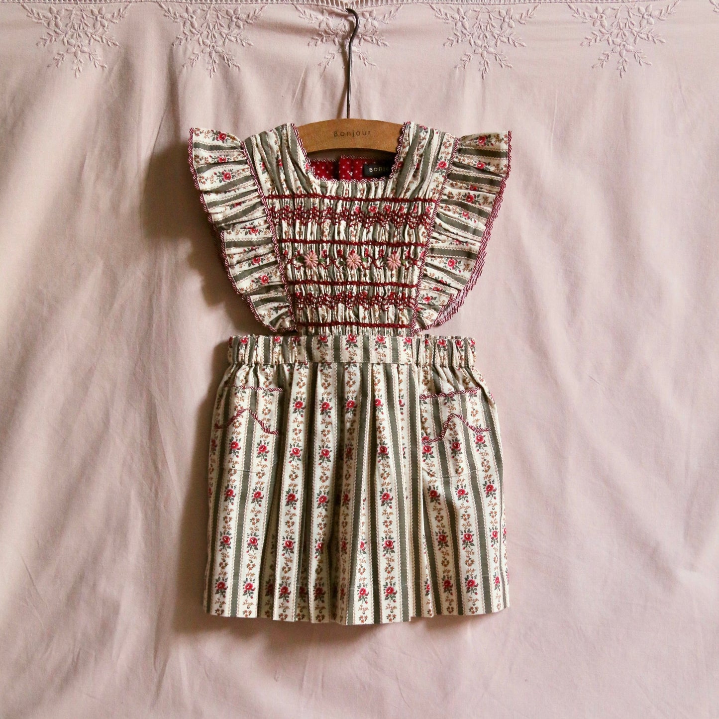 Apron Dress, Tapestry Khaki Stripe Print