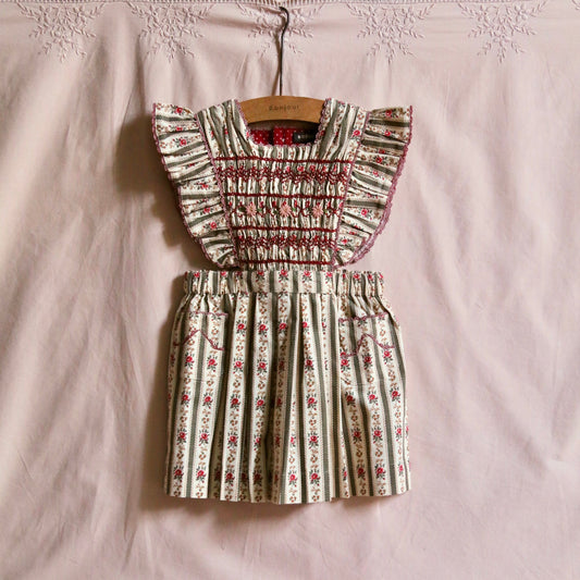 Apron Dress, Tapestry Khaki Stripe Print