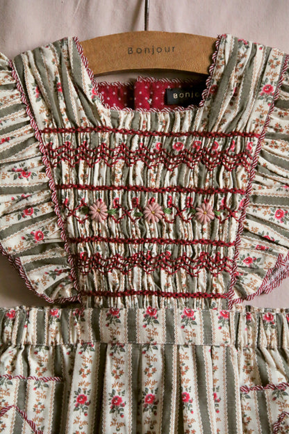 Apron Dress, Tapestry Khaki Stripe Print