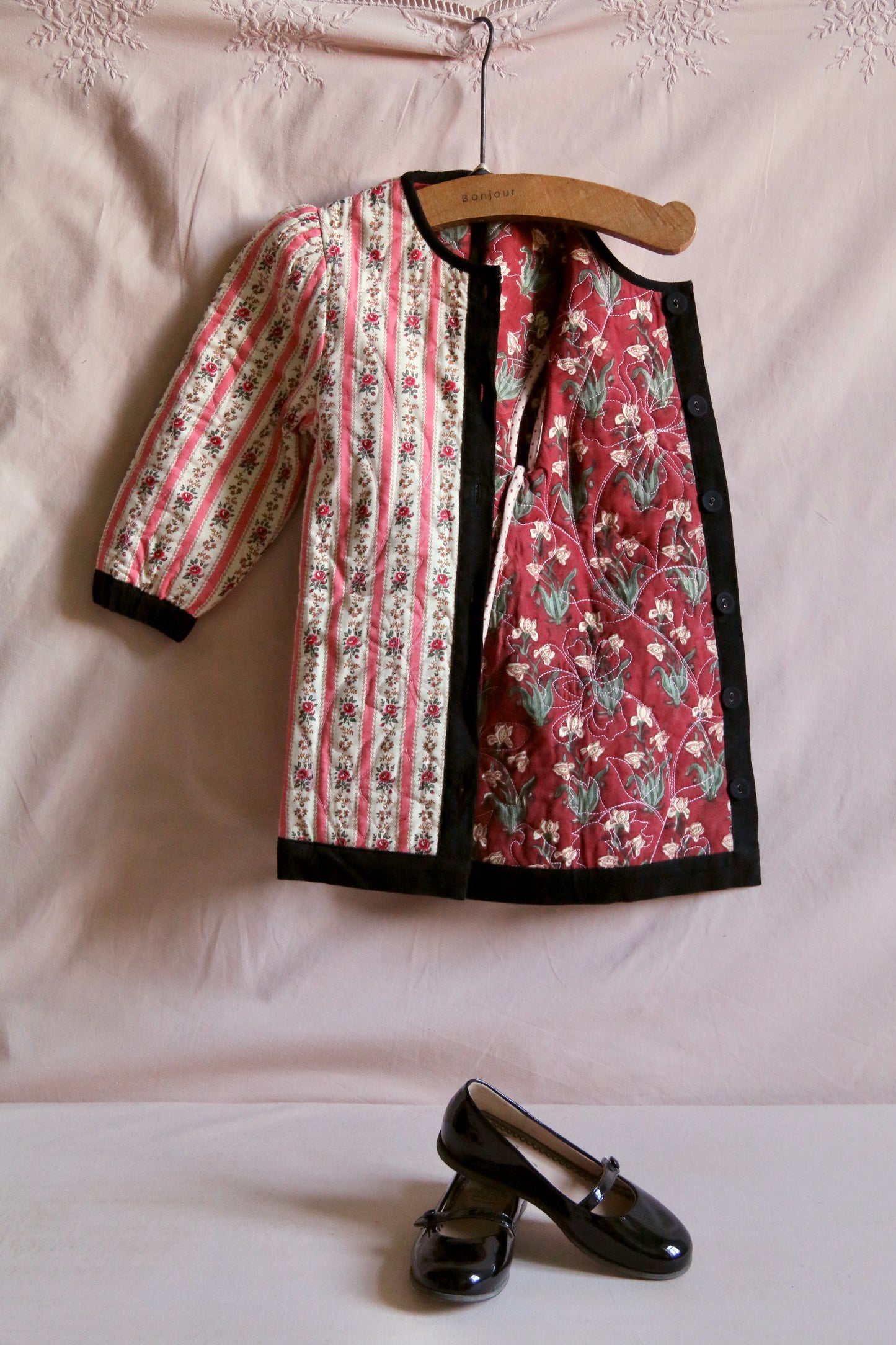 Dress Coat with Scarf, Tapestry Pink Stripe Print