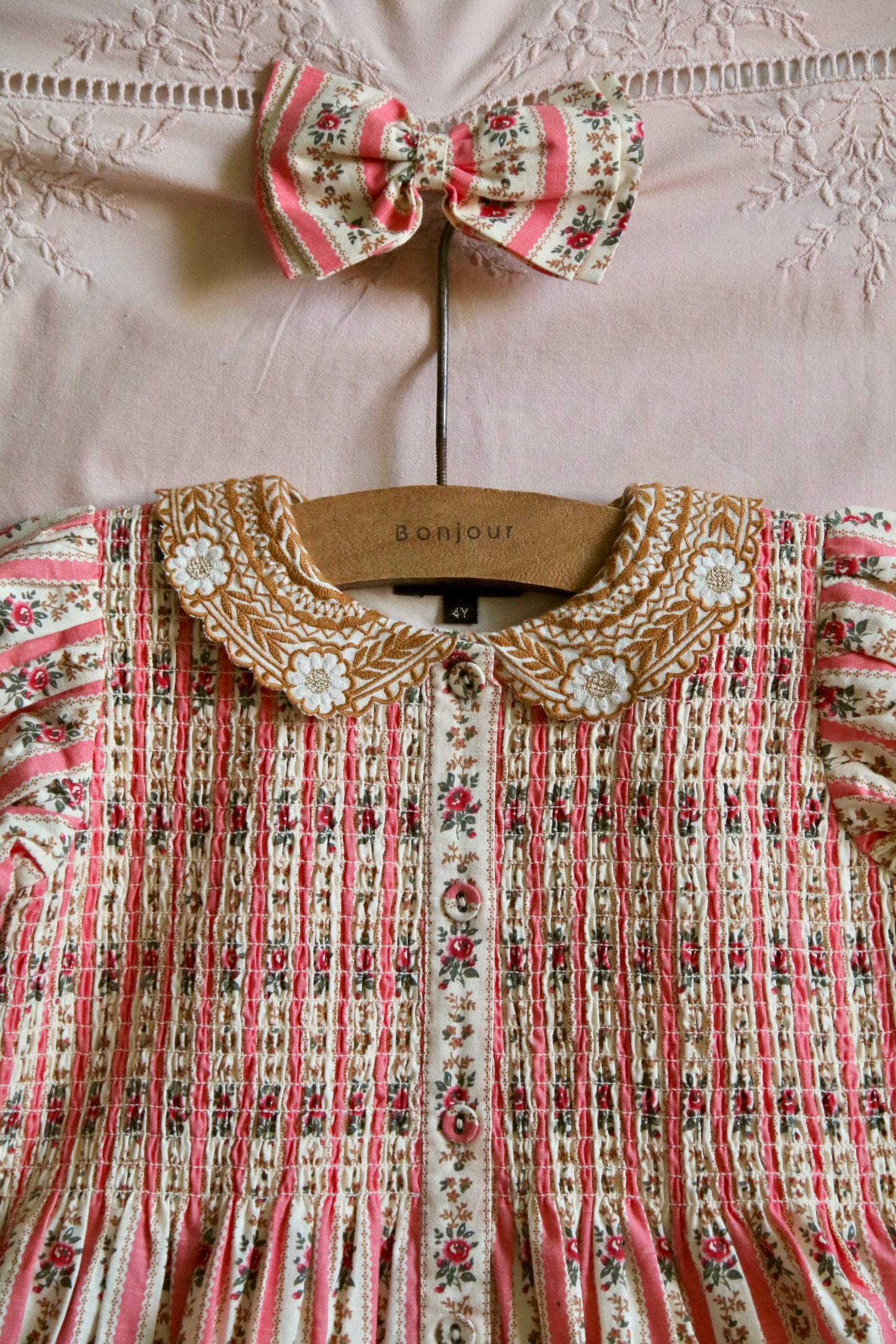 Tunique with Hair Clip, Tapestry Pink Stripe Print