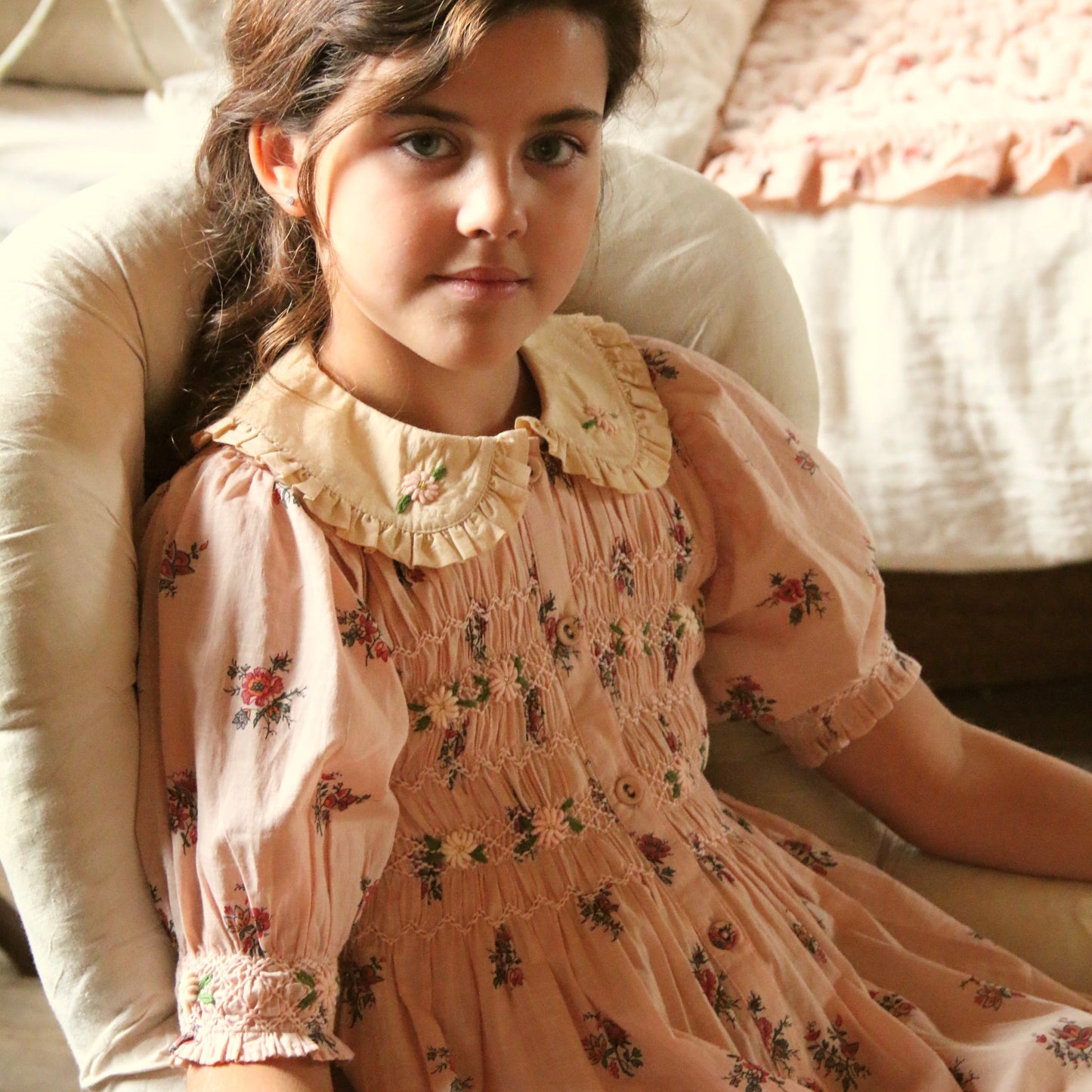 Romantic Tunique Pink Garden Flower Print, Cotton Voile