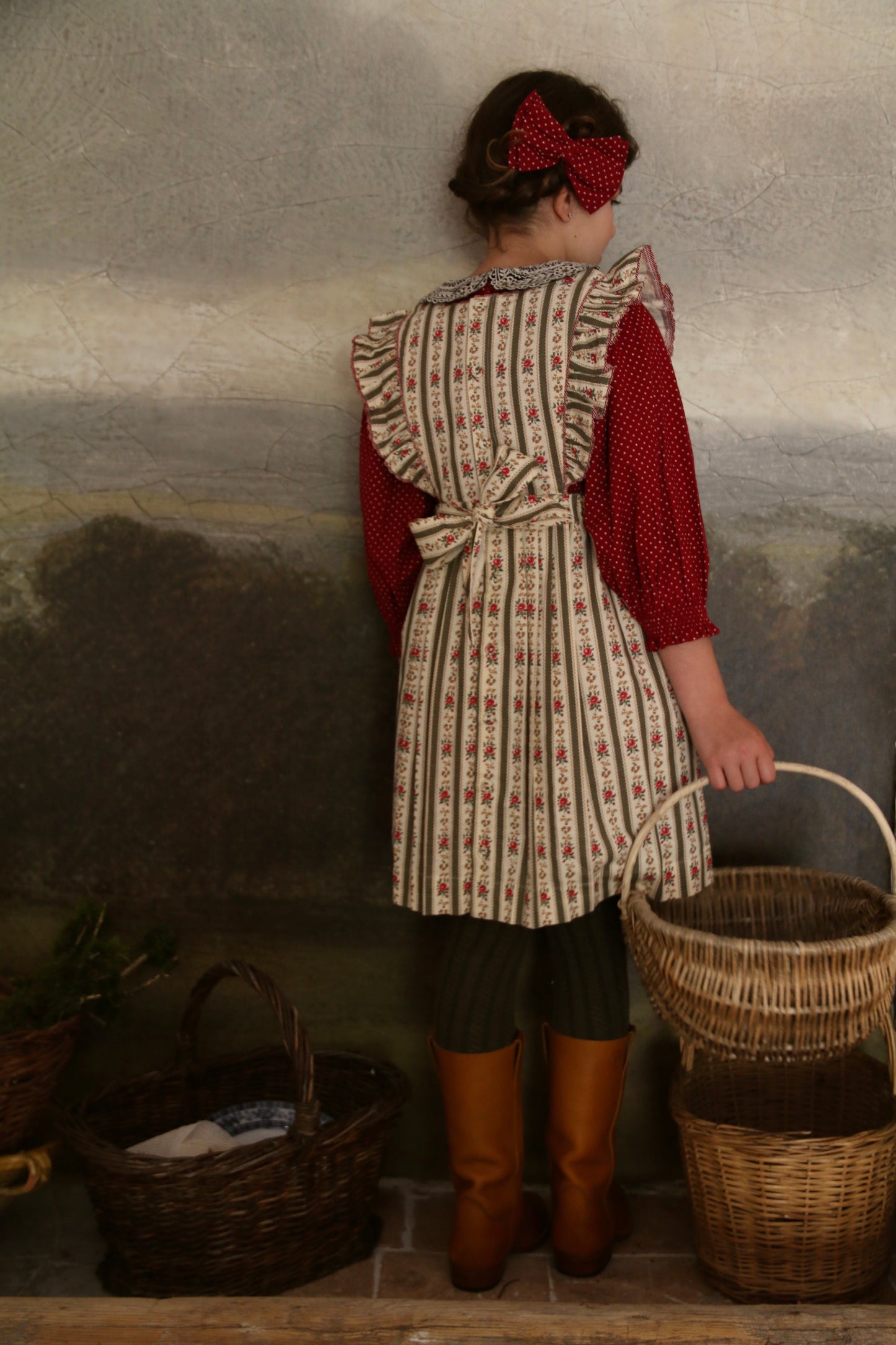 Apron Dress, Tapestry Khaki Stripe Print