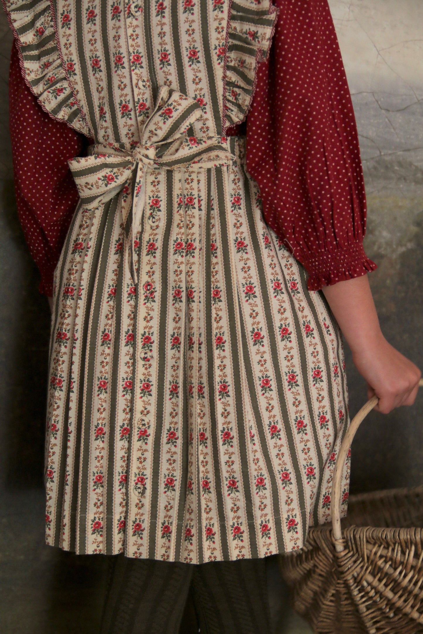 Apron Dress, Tapestry Khaki Stripe Print