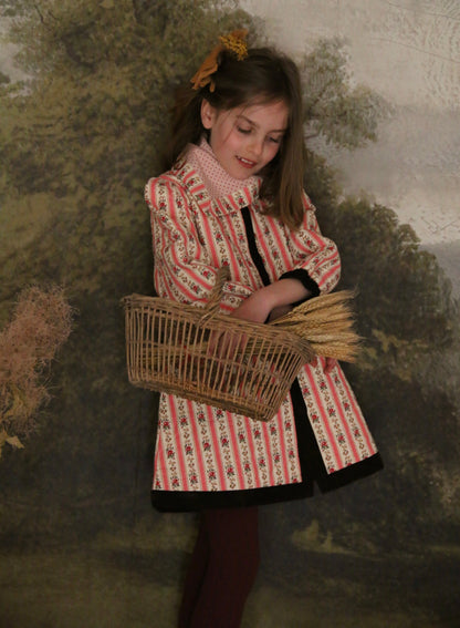 Dress Coat with Scarf, Tapestry Pink Stripe Print