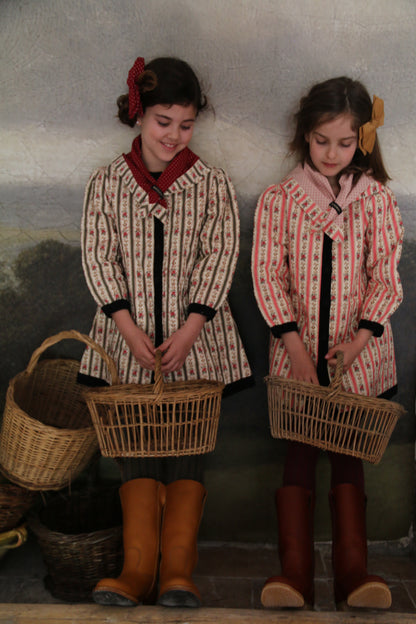 Dress Coat with Scarf, Tapestry Pink Stripe Print