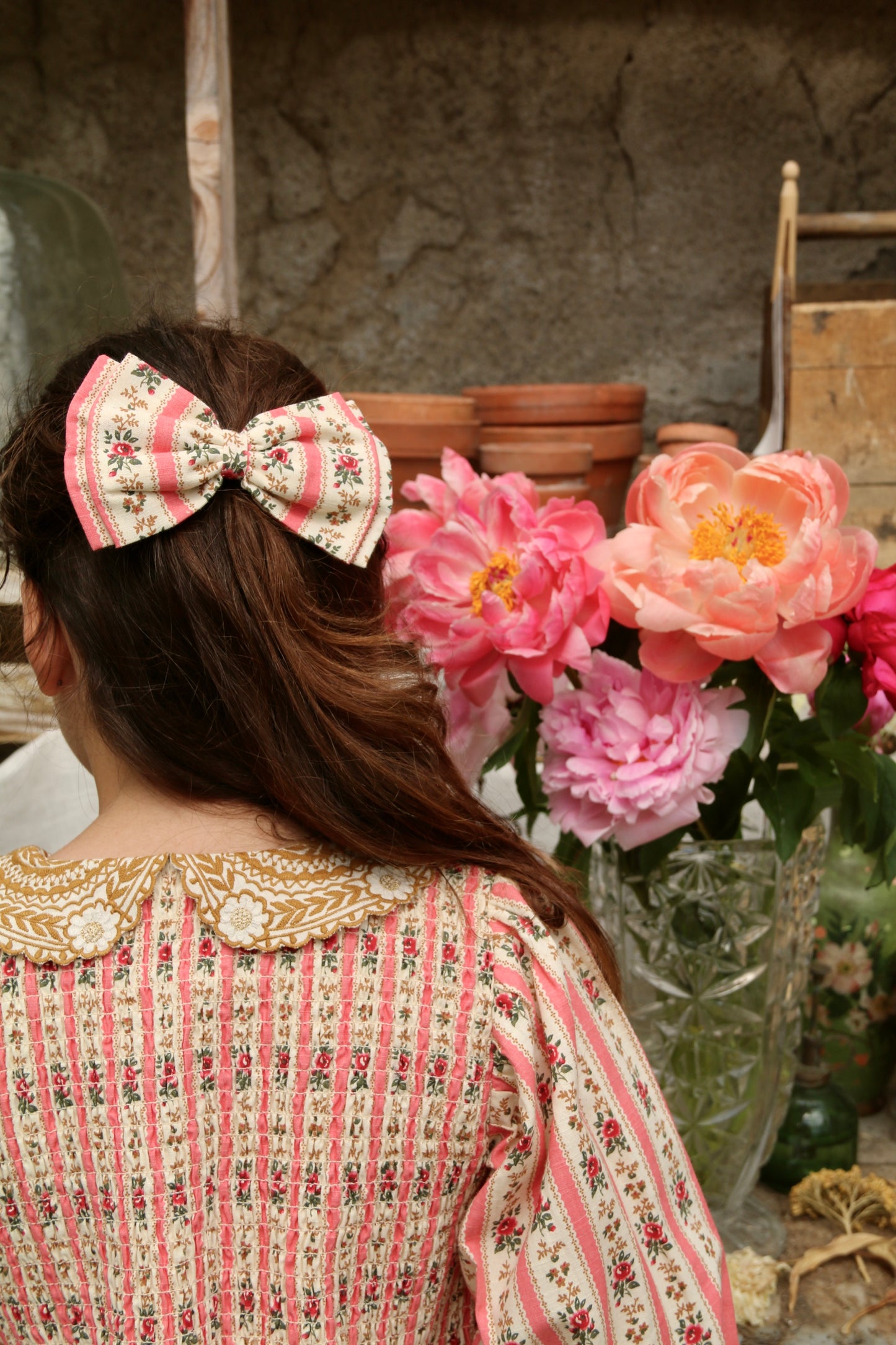 Tunique with Hair Clip, Tapestry Pink Stripe Print