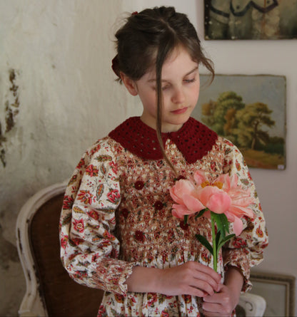 Handsmock Blouse with Crochet Collar, Aline Print