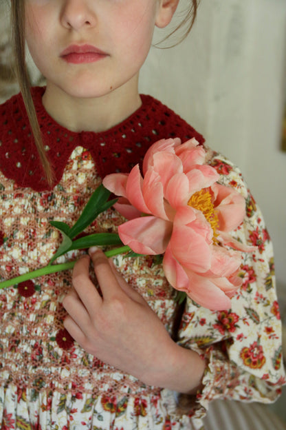 Handsmock Blouse with Crochet Collar, Aline Print