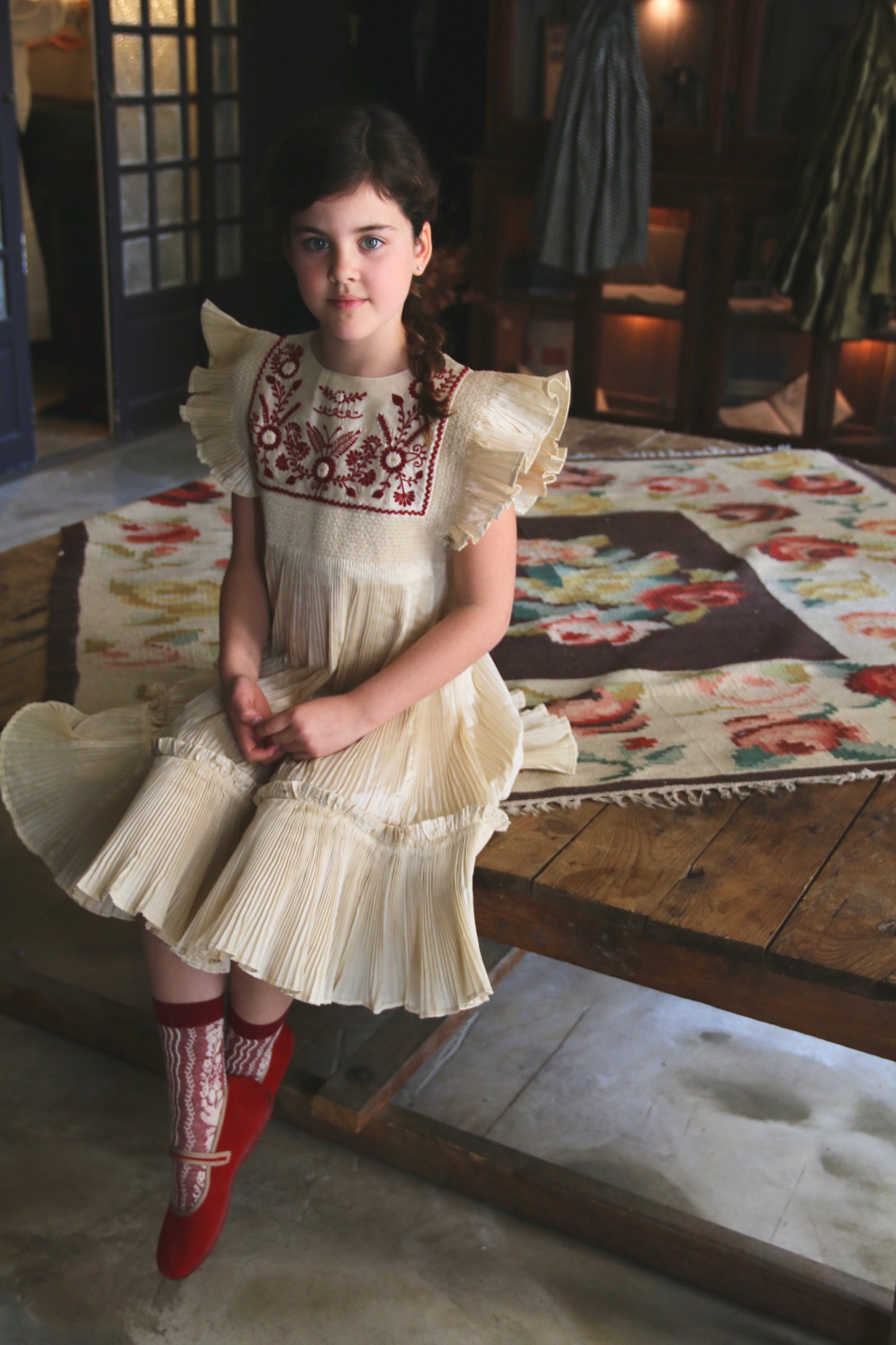 Dress, Pleated Ivory Taffetas