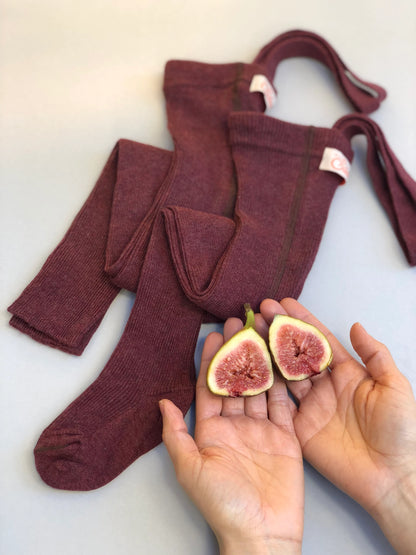 Silly Silas Ribbed Footed Tights, Fig Blend