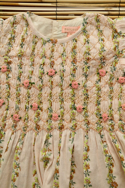 Blouse Smocks Long Sleeves, Farandole Flowers Print Crepe
