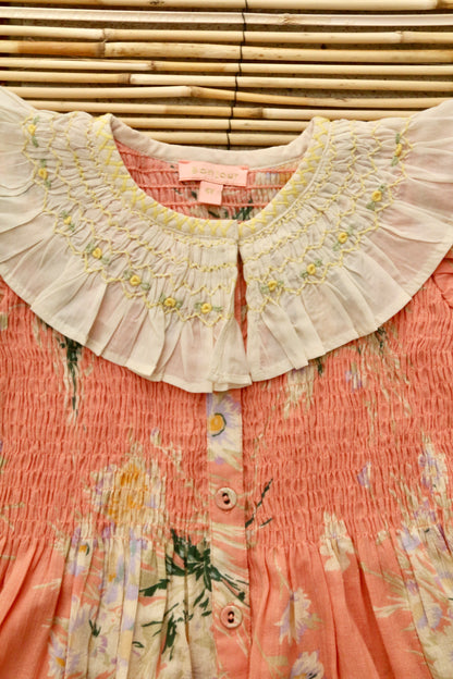 Tunique with Emb Collar & Hair Clip, Marguerite Print Crepe