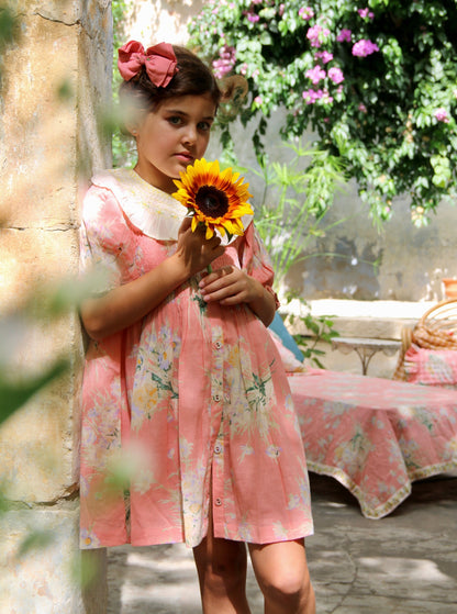 Tunique with Emb Collar & Hair Clip, Marguerite Print Crepe