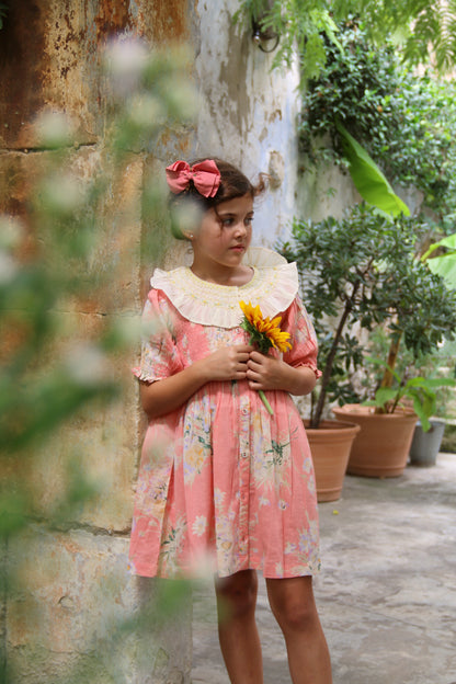 Tunique with Emb Collar & Hair Clip, Marguerite Print Crepe