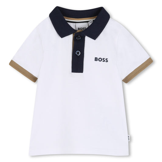 BOSS Cotton-Elastane Piqu Polo Shirt, White