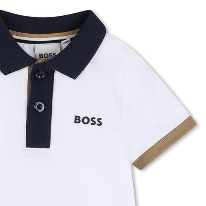 BOSS Cotton-Elastane Piqu Polo Shirt, White