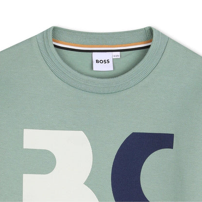 BOSS Short-Sleeved Cotton T-shirt in Pique, Green Bay