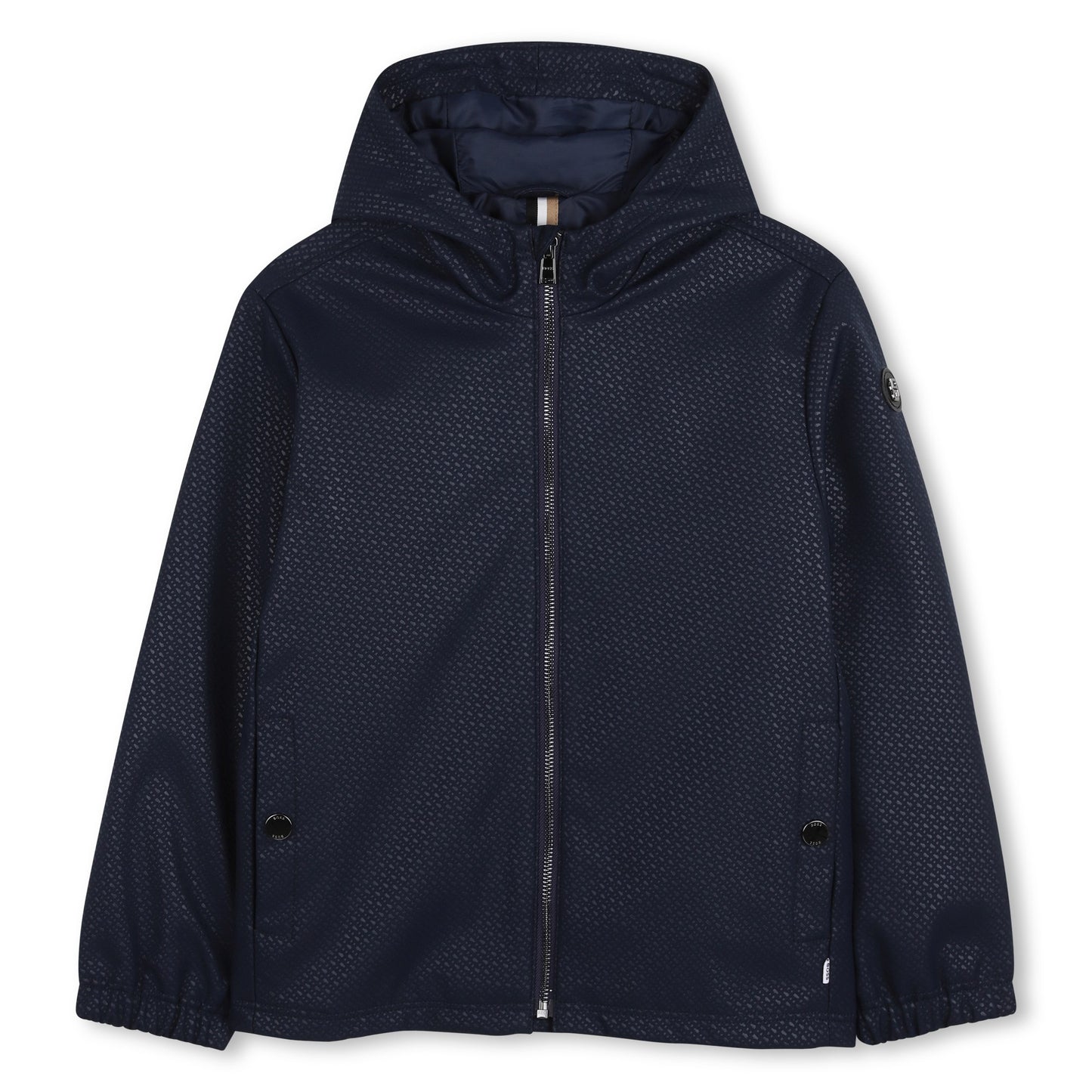 BOSS Windbreaker with Double-B Embossed Polyester Hood, Navy