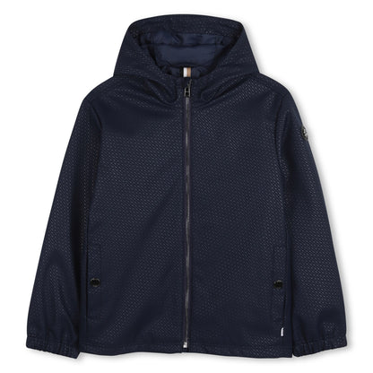 BOSS Windbreaker with Double-B Embossed Polyester Hood, Navy